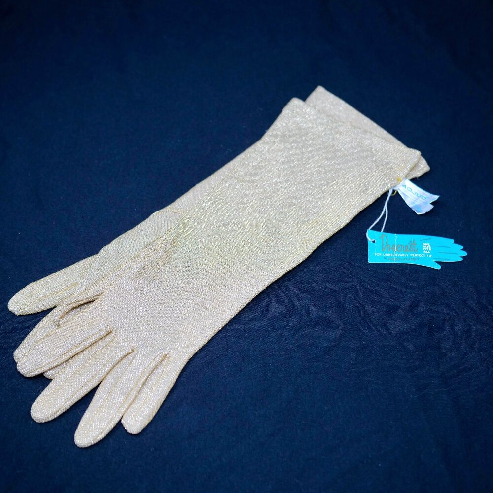 NWT Vintage MOJUD Gold Metallic Stretch Nylon Formal Mod Gloves One Size NOS